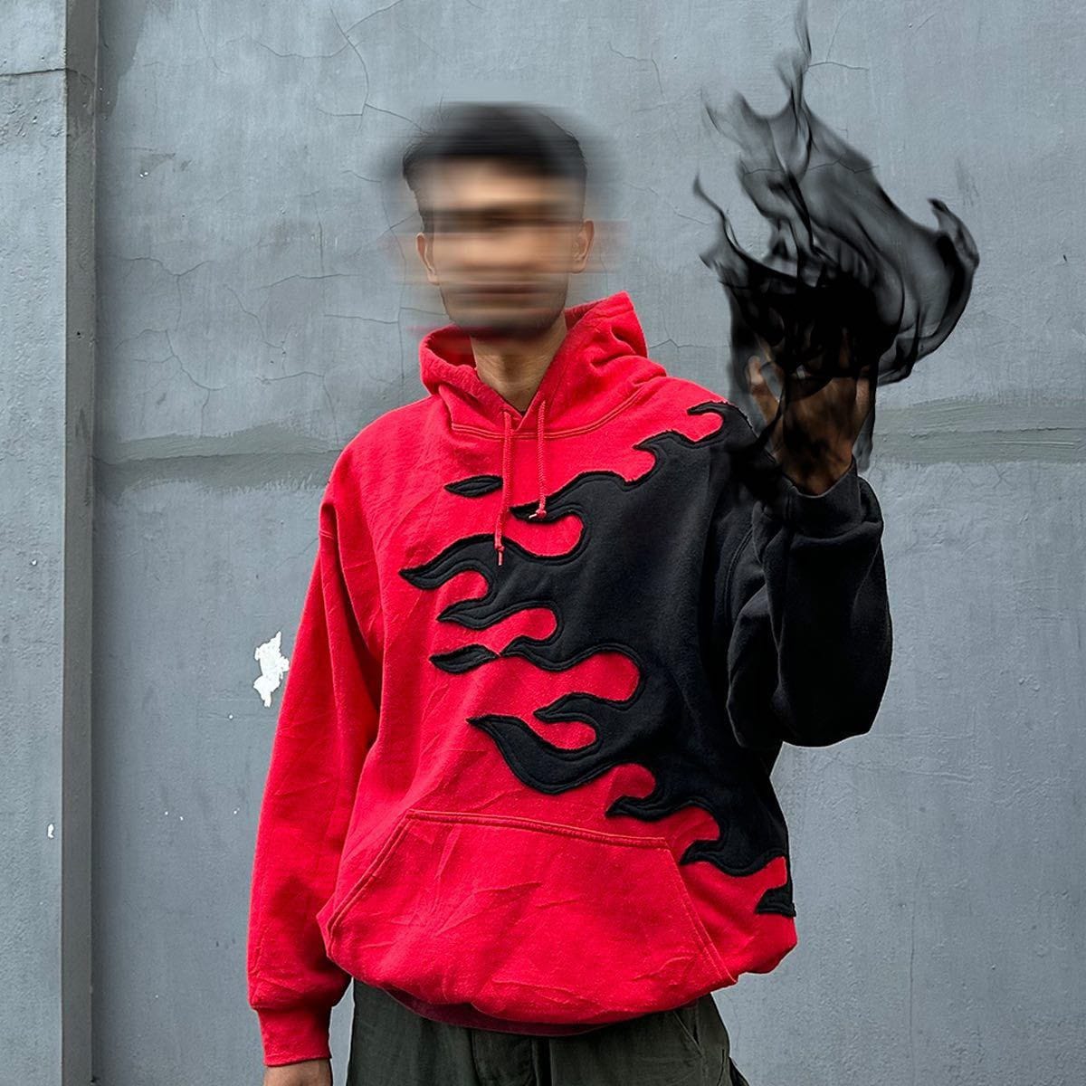 Suspended Clothing "Inferno" Upcycled Flame Hoodie – Handcrafted, One-of-a-Kind Streetwear