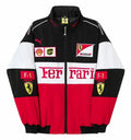vintage Scuderia Ferrari Racing Jacket showing the oversized motorsport fit and embroidered logos