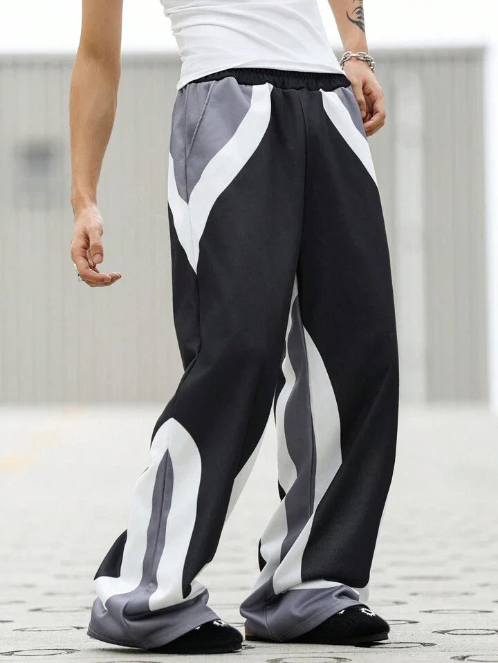Suspended Clothing Abstract Flow Wide-Leg Sweatpants – Black & White