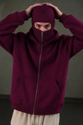 Suspended Clothing Aura series maroon balaclava hoodie in 450GSM heavyweight fleece.