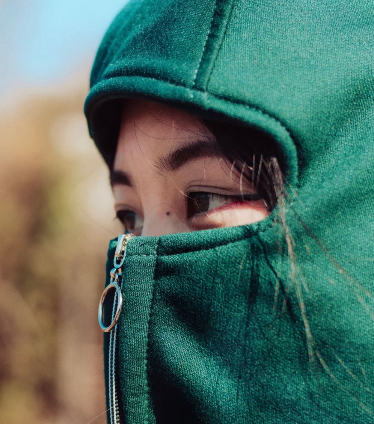 Bottle Green Balaclava Hoodie for Men & Women | Premium Winter Zipper Hoodie with Face Cover