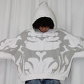 White Suspended Clothing unisex oversized hoodie with distressed raw-edge abstract appliqué patches