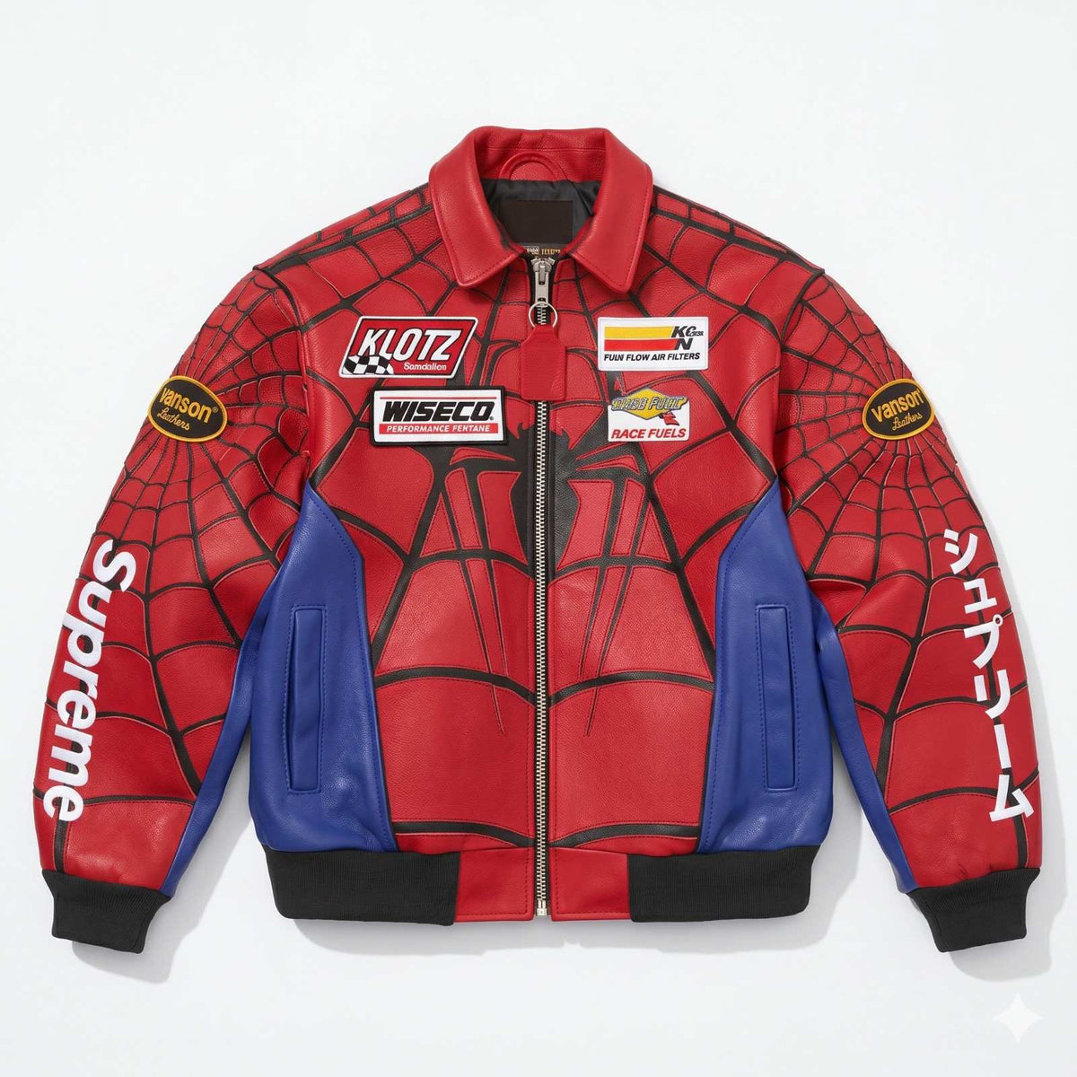 Suspended Clothing Spider Web Racing Leather Jacket - Red & Blue Y2K Streetwear Biker Jacket