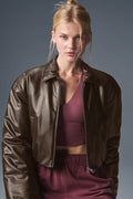 Suspended Clothing premium brown cropped leather bomber jacket for women
